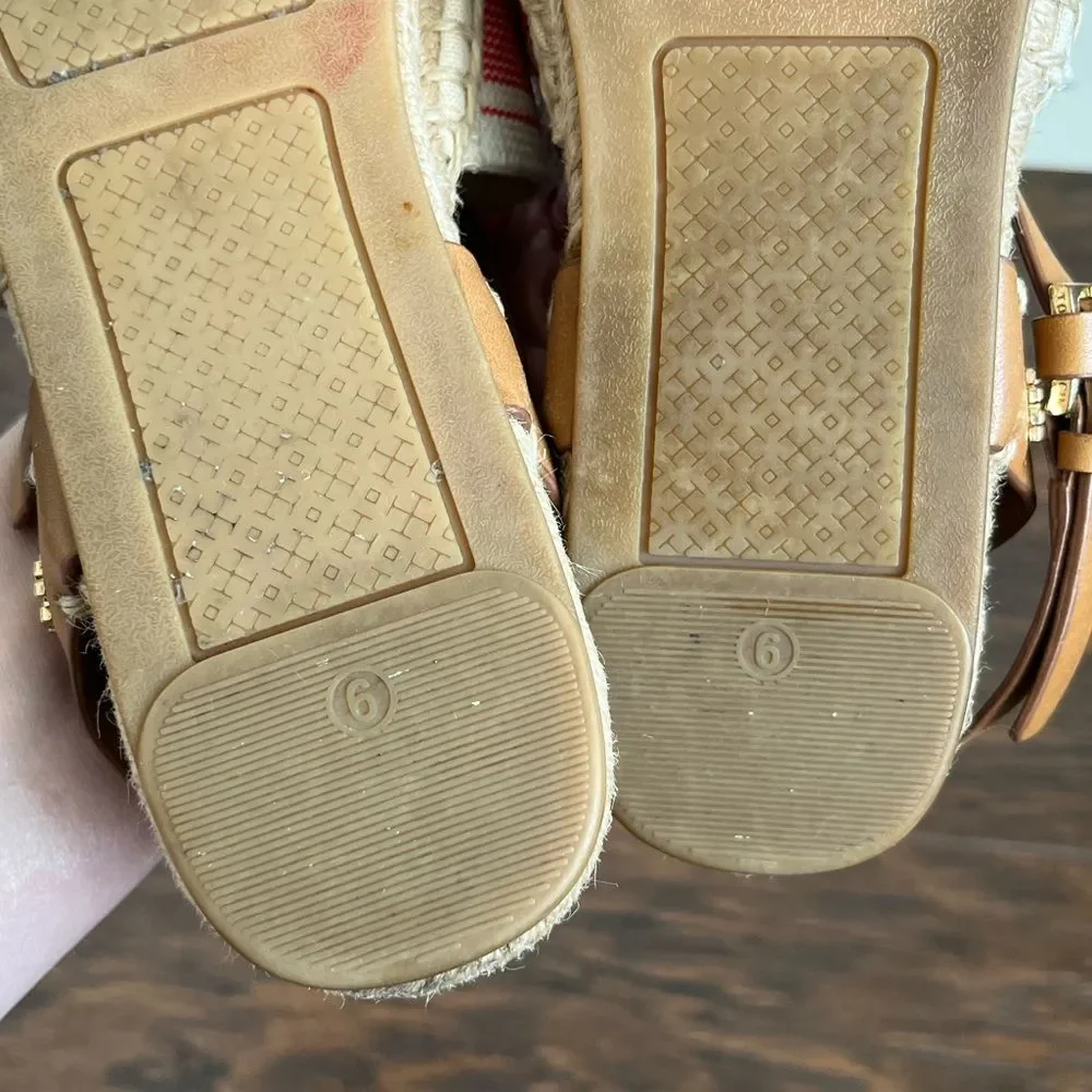 Tory Burch Espadrille Awning Stripe Leather Strap Sandals - Picture 9 of 9